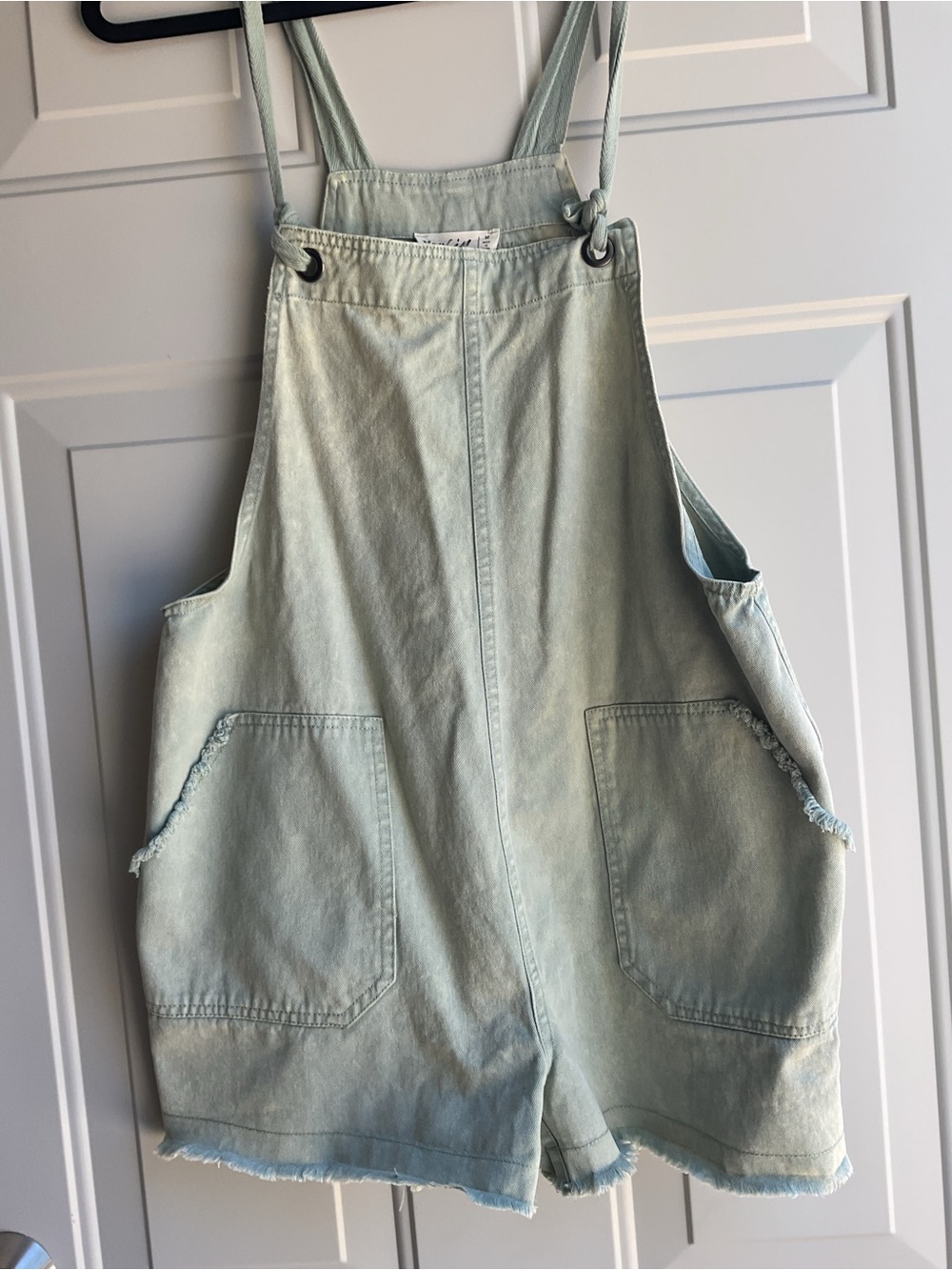 Women’s Light Mint Denim Overall Shorts
